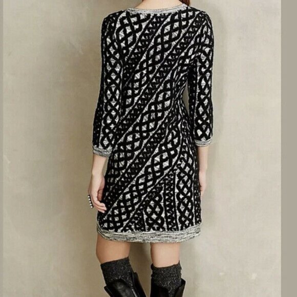 Anthropologie Moth Sweaterstitched Tunic Sweater Dress Sz S Black Gray Chenille. - Picture 2 of 4